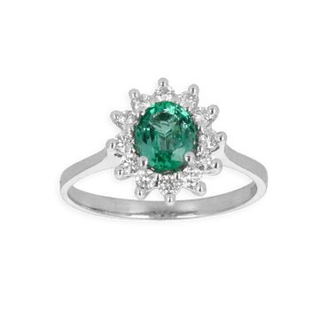 Anello in oro bianco 18K con diamanti con centrale Smeraldo