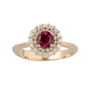 Anello Contorno Oro giallo 18K con Diamanti e Rubino TRT