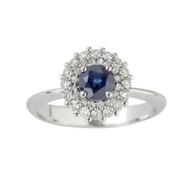 Anello Contorno Oro bianco 18K con Diamanti e Zaffiro TRT