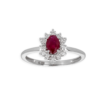 Anello in oro bianco 18K con diamanti con centrale Rubino