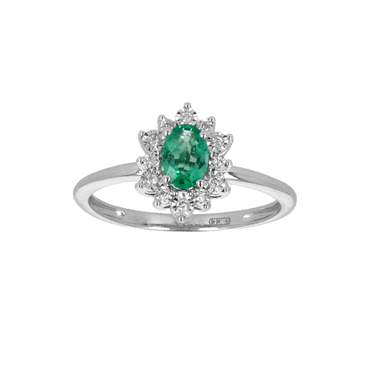 Anello in oro bianco 18K con diamanti con centrale Smeraldo