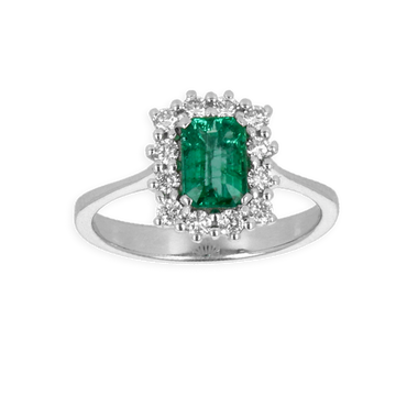Anello in oro bianco 18K con diamanti con centrale Smeraldo