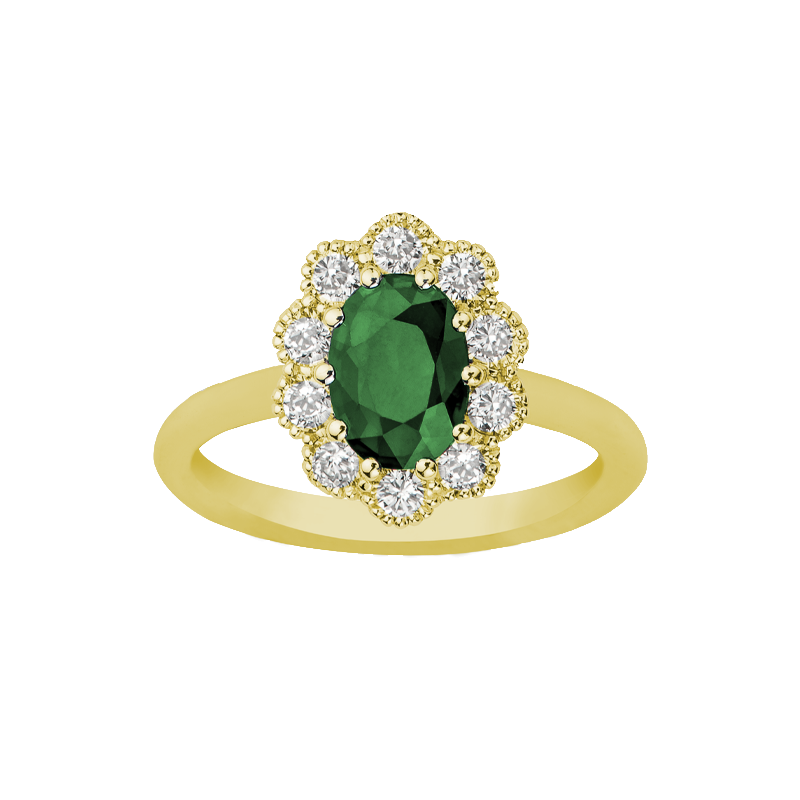 Anello Oro giallo 18K con Diamanti e Smeraldo