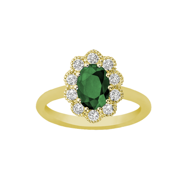 Anello Oro giallo 18K con Diamanti e Smeraldo