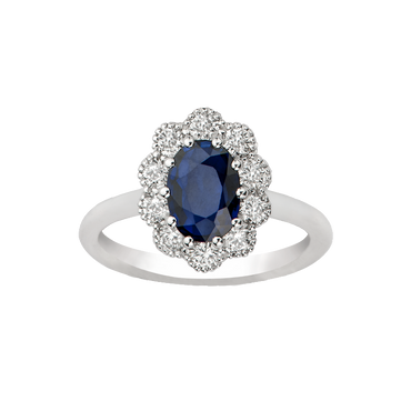 Anello Oro bianco 18K con Diamanti e Zaffiro