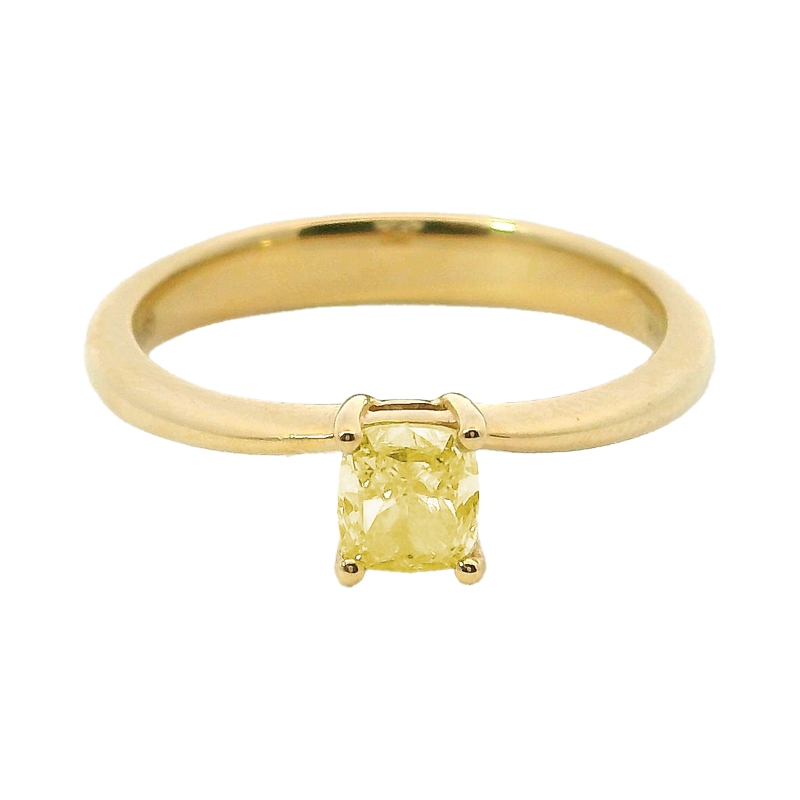 Anello solitario oro giallo 18K con diamanti fancy yellow cushion