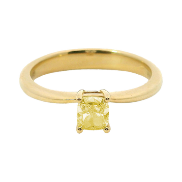 Anello solitario oro giallo 18K con diamanti fancy yellow cushion