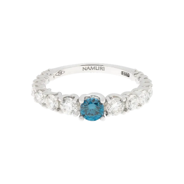 Anello Degradè oro bianco 18K centrale con diamanti fancy blu da 1.31 a 2.86 ct