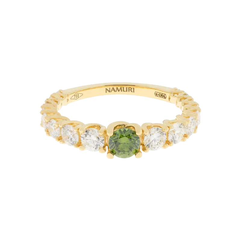 Anello Degradè oro giallo 18K centrale con diamanti fancy verde da 1.31 a 2.86 ct