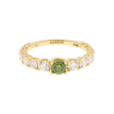Anello Degradè oro giallo 18K centrale con diamanti fancy verde da 1.31 a 2.86 ct