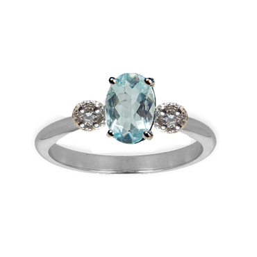 Anello oro bianco 18K con diamanti e acquamarina da 0.04 a 0.06 ct