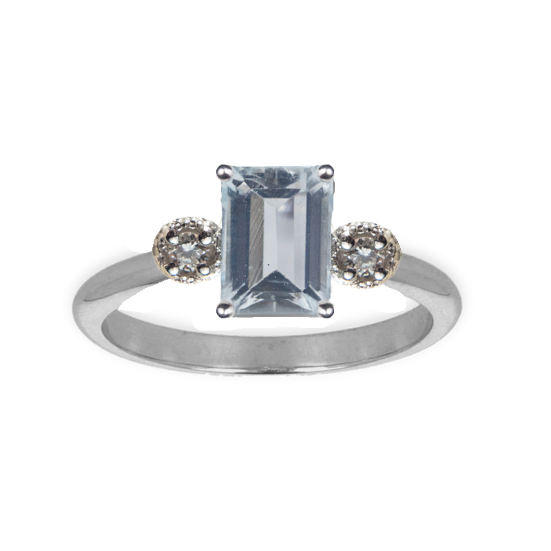 Anello oro bianco 18K con diamanti acquamarina da 0.04 a 0.06 ct