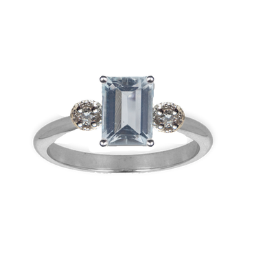 Anello oro bianco 18K con diamanti acquamarina da 0.04 a 0.06 ct