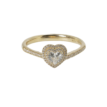 Anello in oro giallo 18K con diamanti pavè con cuore centrale doppio contorno