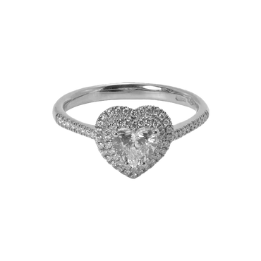 Anello in oro bianco 18K con diamanti pavè con cuore centrale doppio contorno