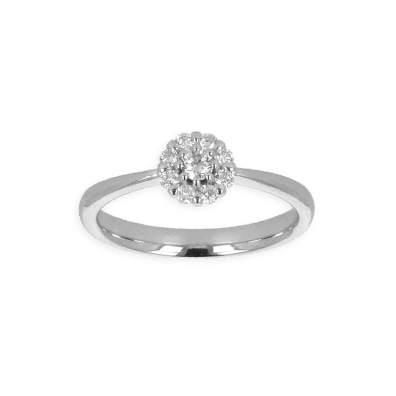 Anello Oro Bianco 18K con Centrale di Diamanti