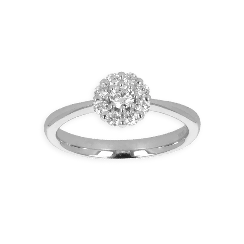 Anello Oro Bianco 18K con Centrale di Diamanti