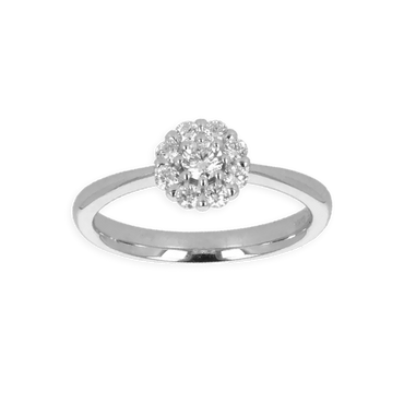 Anello Oro Bianco 18K con Centrale di Diamanti