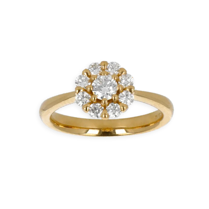 Anello Oro Giallo 18K con Centrale di Diamanti