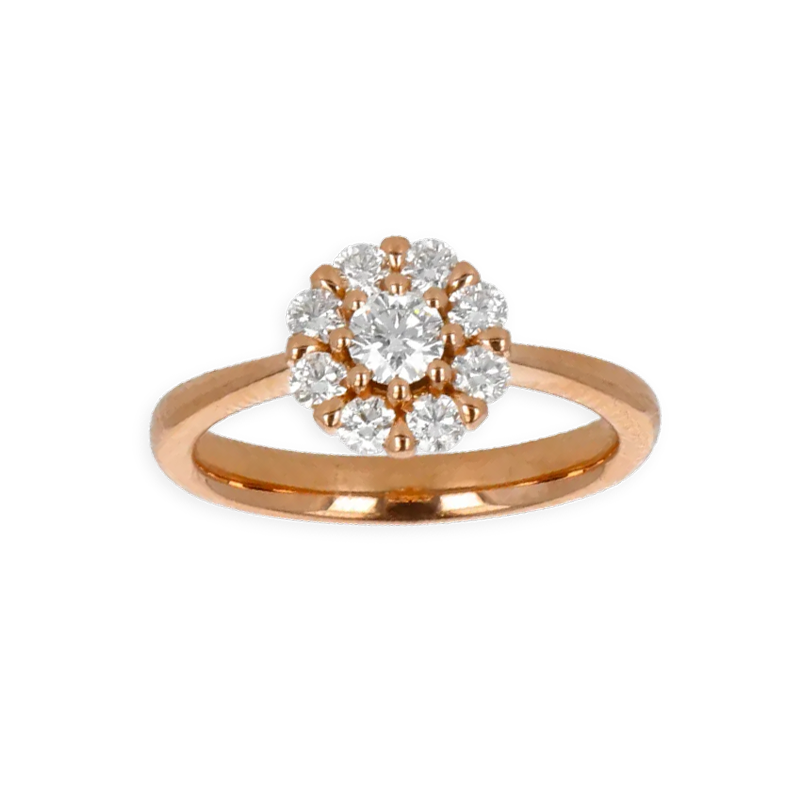 Anello Oro Rosa 18K con Centrale di Diamanti
