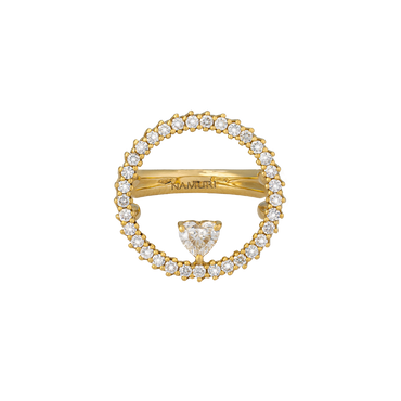 Anello in oro giallo 18K con diamanti con cuore