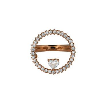 Anello in oro rosa 18K con diamanti con cuore