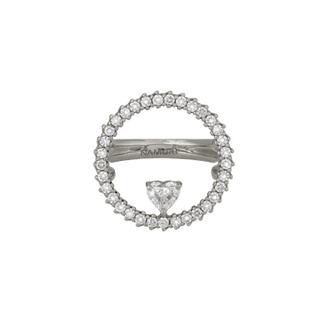 Anello in oro bianco 18K con diamanti con cuore