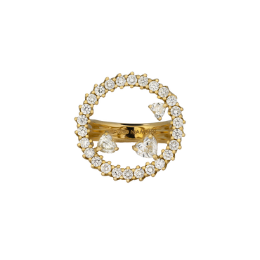 Anello in oro giallo 18K con diamanti con 3 cuori