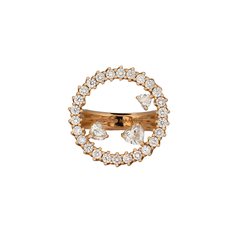 Anello in oro rosa 18K con diamanti con 3 cuori