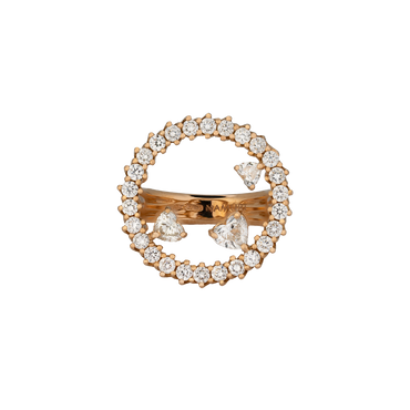 Anello in oro rosa 18K con diamanti con 3 cuori