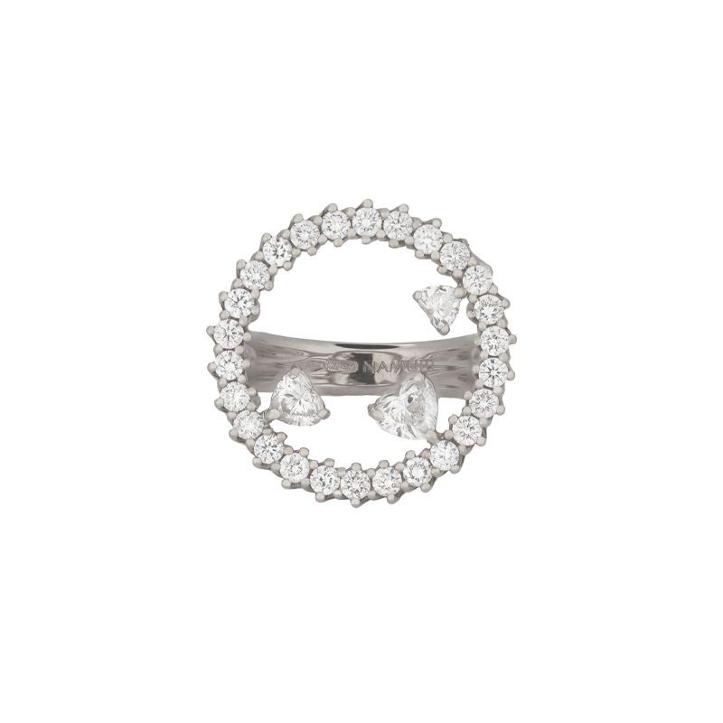 Anello in oro bianco 18K con diamanti con 3 cuori