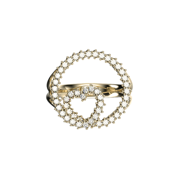 Anello oro giallo 18K a cerchio cuore intrecciato