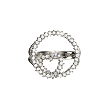 Anello oro bianco 18K a cerchio cuore intrecciato
