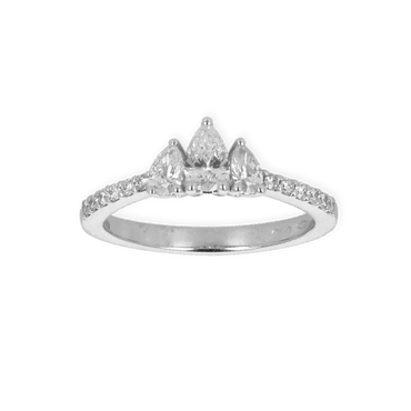 Anello Trilogy Oro Bianco 18K con Diamanti Taglio Goccia con Contorno Diamanti Round da 0.75 a 1.35 ct