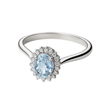 Anello acquamarina con diamanti e oro bianco 18K