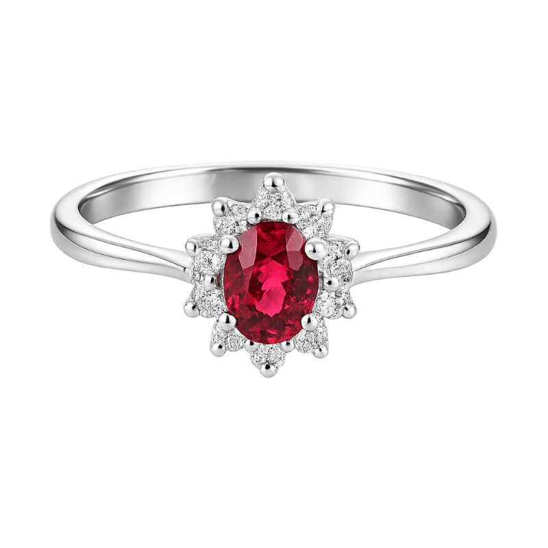 Anello rubino con diamanti e oro bianco 18K