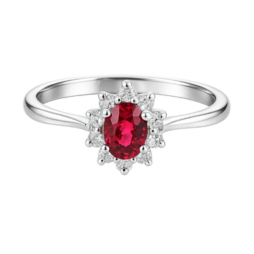 Anello rubino con diamanti e oro bianco 18K