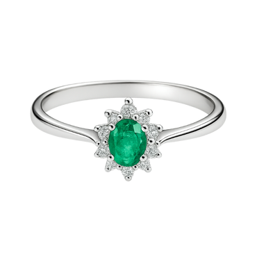 Anello smeraldo con diamanti e oro bianco 18K