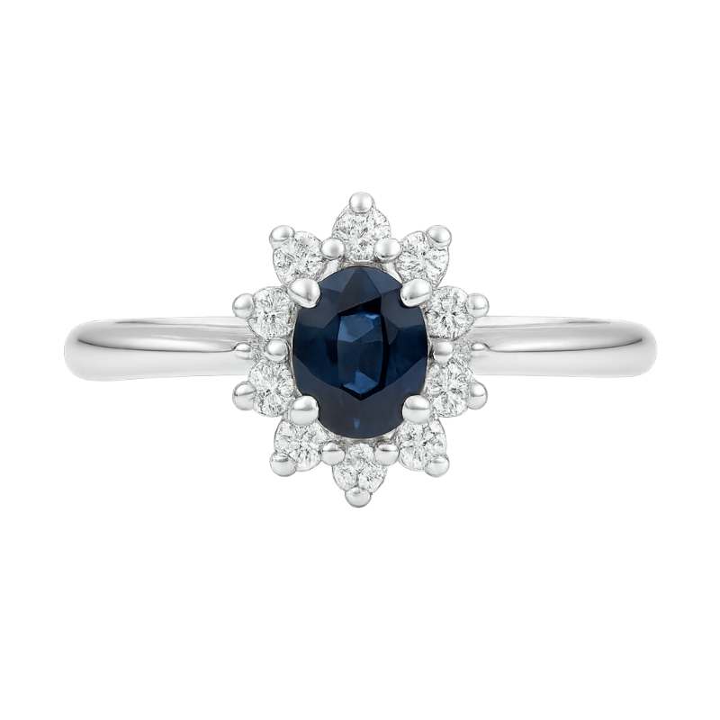Anello zaffiro con diamanti e oro bianco 18K