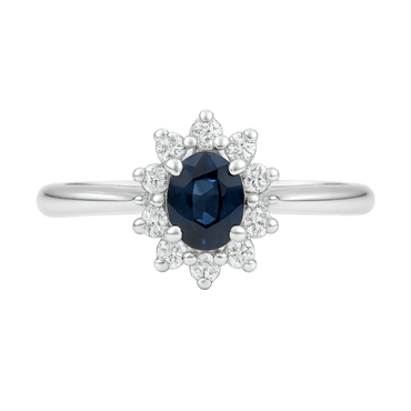 Anello zaffiro con diamanti e oro bianco 18K