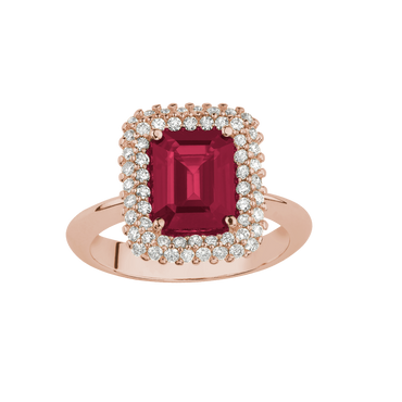 Anello Oro Rosa 18K con Diamanti e Rubino Ottagonale
