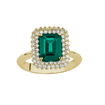 Anello Oro Giallo 18K con Diamanti e Smeraldo Ottagonale