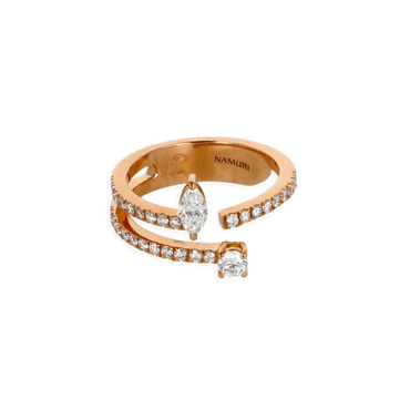 Anello in oro rosa 18K fantasia e 2 Diamanti Navette e Round