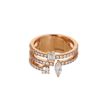 Anello in oro Rosa 18K fantasia con diamanti Emerald Navette e Round