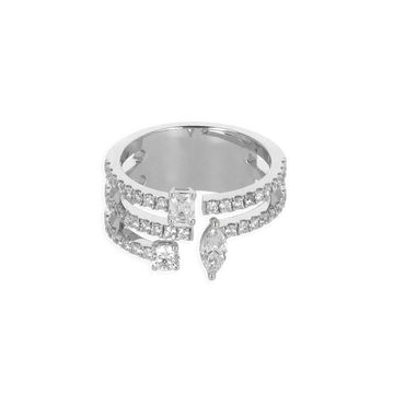 Anello in oro Bianco 18K fantasia con diamanti Emerald Navette e Round