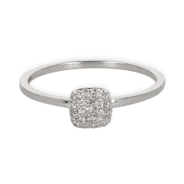Anello oro bianco 18K con diamanti pavè quadro