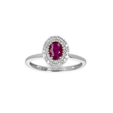 Anello oro bianco 18K con diamanti con rubino centrale