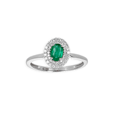 Anello oro bianco 18K con diamanti con smeraldo centrale