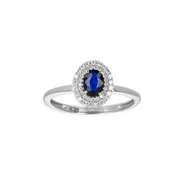 Anello oro bianco 18K con diamanti con zaffiro centrale
