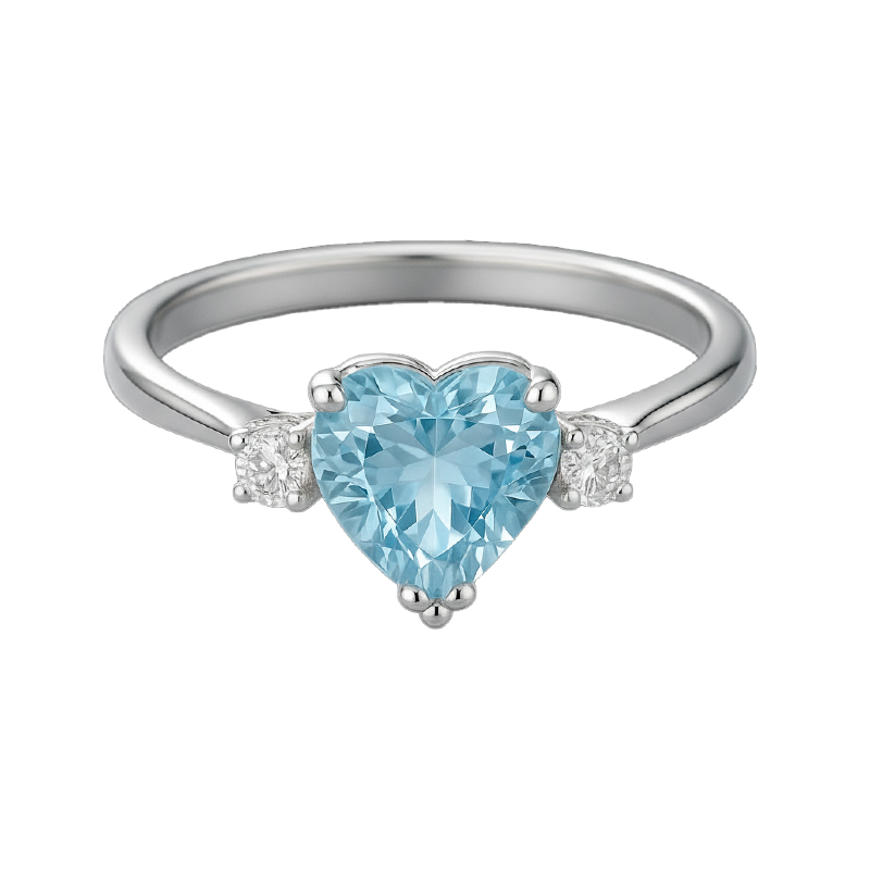 Anello acquamarina cuore con diamanti e oro bianco 18K